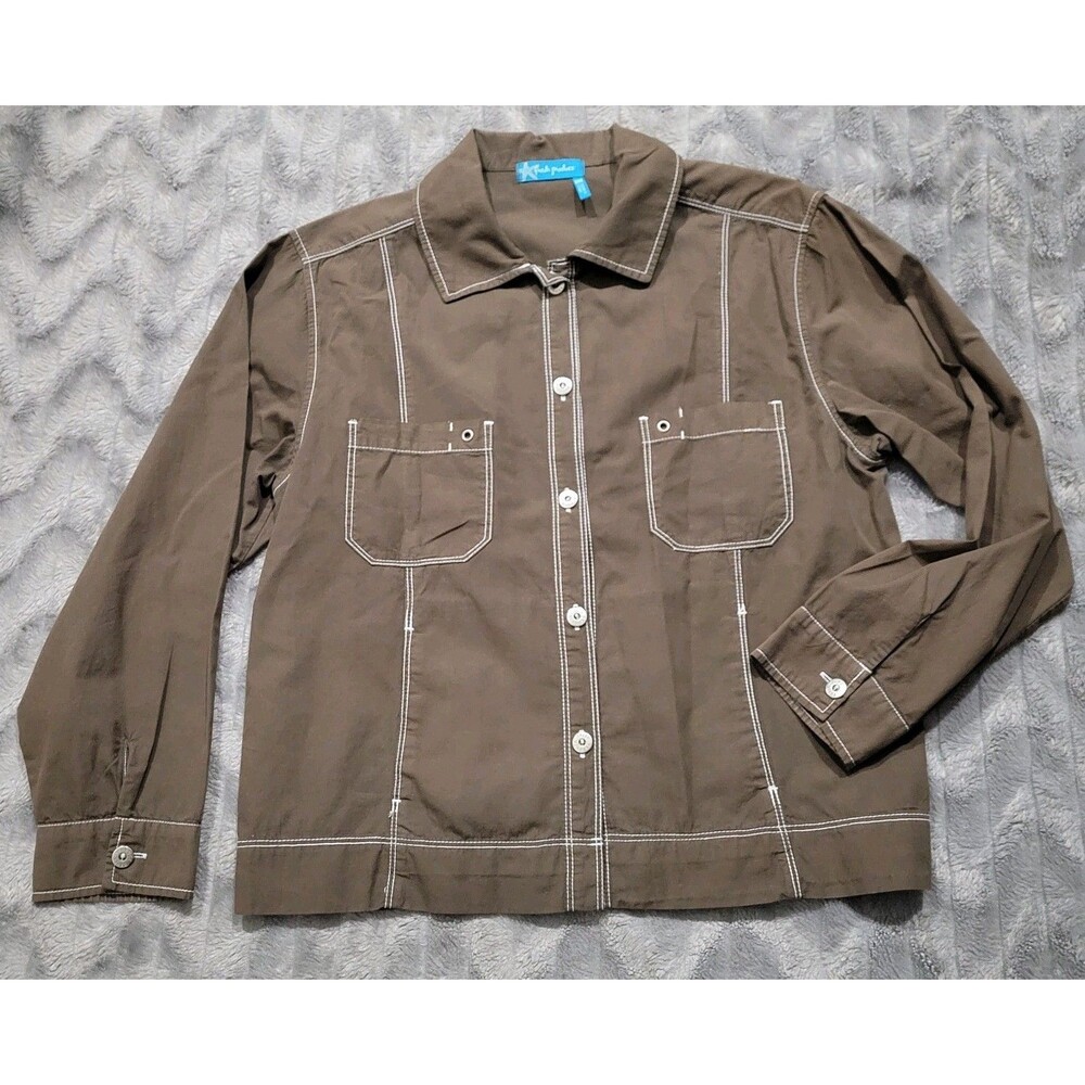 Fresh Produce Womens S Brown Button Up Long Sleeve Shirt Western Style